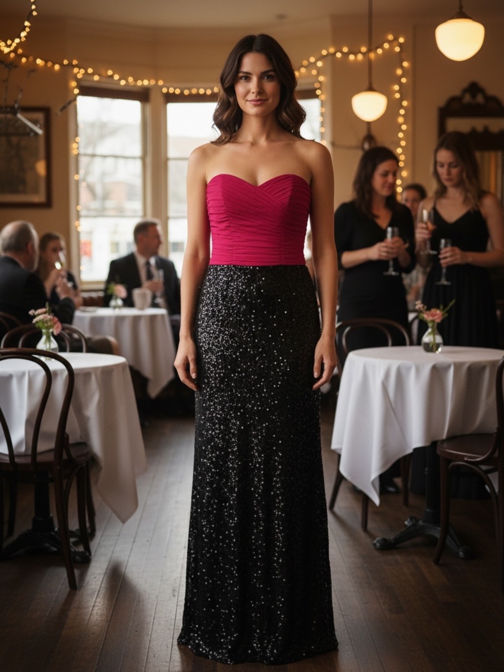 Tiffany Designs Red & Black Sequin Strapless Gown with Detachable Satin Sash 8